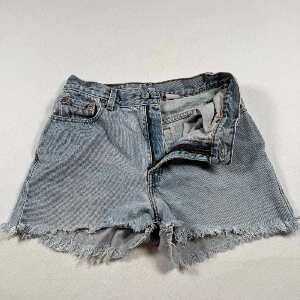 Vintage Levi's cut off denim shorts micro jean shorts distressed size 26 waist - Picture 11 of 12